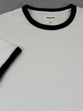 Pipeline Mens Ringer T-Shirt Medium White Black Trim Oversize Fit Cotton NWT